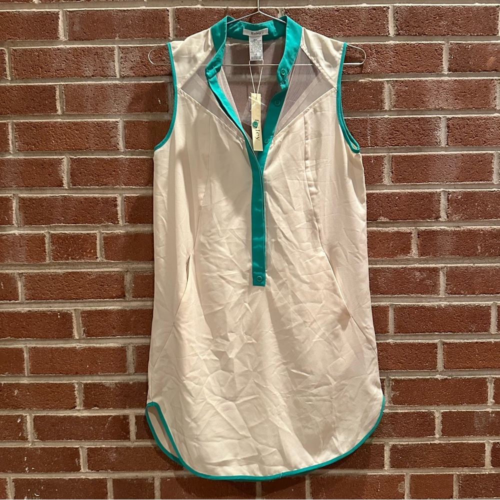 Esley Dress Button Size Small‎ Cream Green Trim NWT